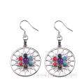 Vogue Women Stainless Steel Chakra Stone Long Drop Earrings